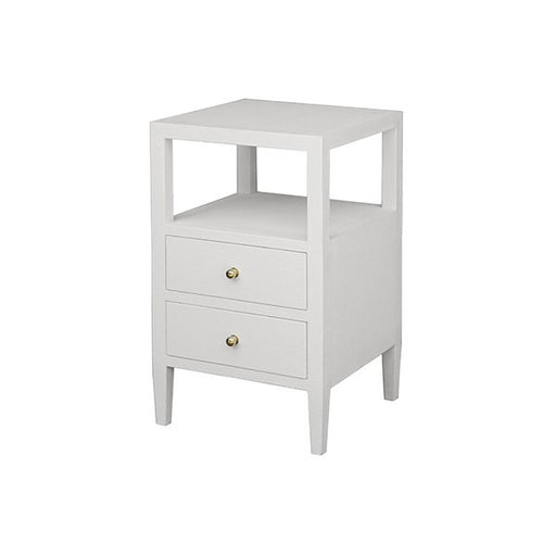 Worlds Away - Two Drawer Side Table In Coated White Linen - ROSCOE WH - GreatFurnitureDeal