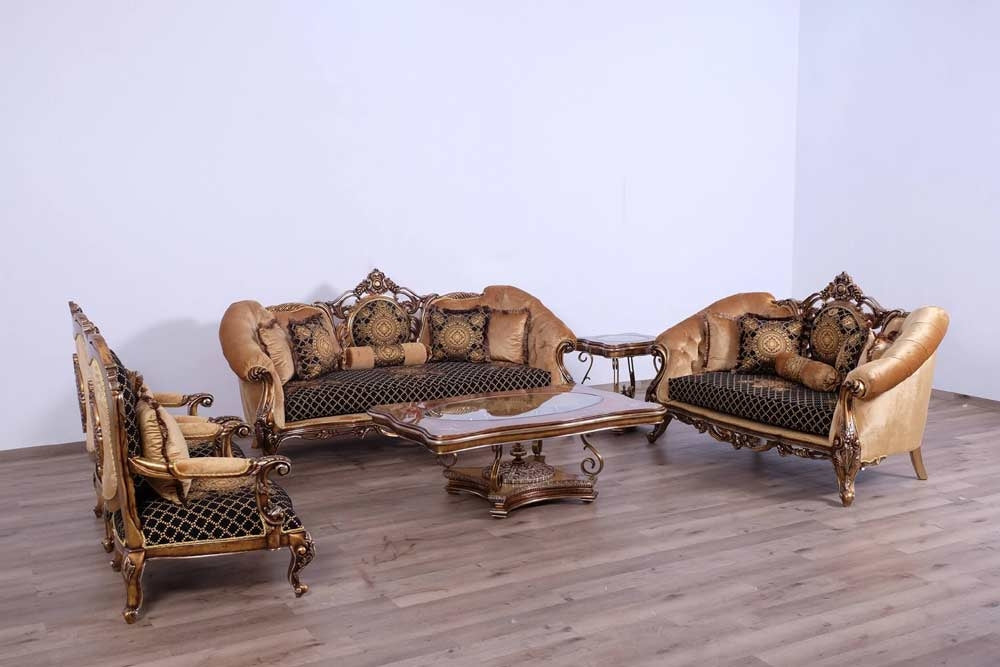 European Furniture - Rosella 4 Piece Luxury Living Room Set in Black and Parisian Bronze - 44697-SL2C - GreatFurnitureDeal