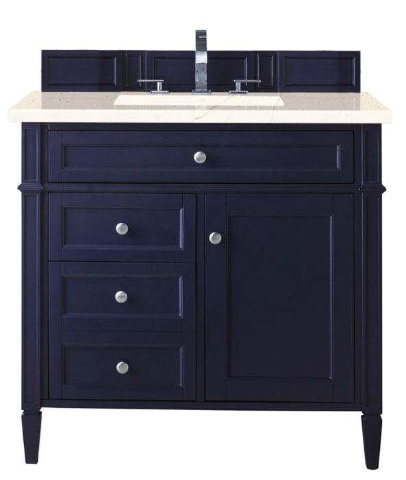 James Martin Furniture - Brittany 36" Victory Blue Single Vanity w- 3 CM Eternal Marfil Quartz Top - 650-V36-VBL-3EMR - GreatFurnitureDeal