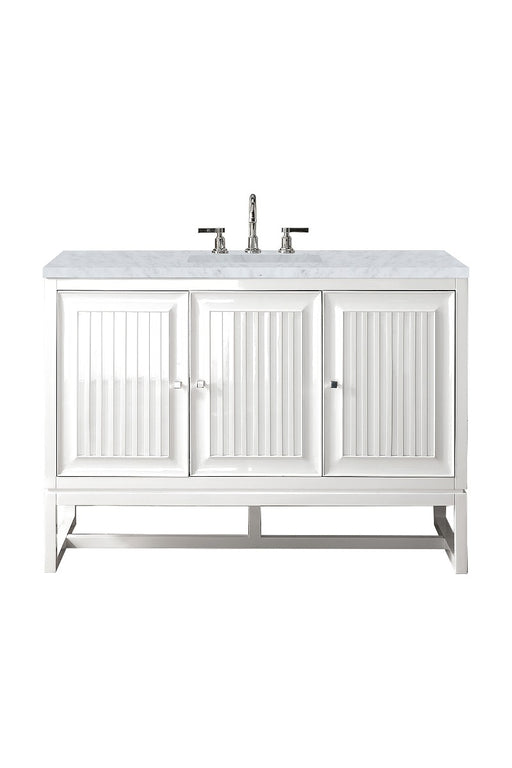 James Martin Furniture - Athens 48" Single Vanity Cabinet, Glossy White, w- 3 CM Carrara White Top - E645-V48-GW-3CAR - GreatFurnitureDeal