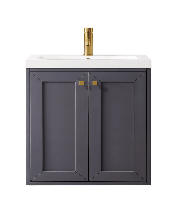 James Martin Furniture - Chianti 24" Single Vanity Cabinet, Mineral Grey w/ White Glossy Composite Countertop - E303V24MGWG - GreatFurnitureDeal