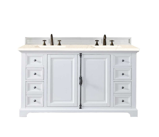 James Martin Furniture - Providence 60" Double Vanity Cabinet, Bright White, w- 3 CM Eternal Marfil Quartz Top - 238-105-V60D-BW-3EMR - GreatFurnitureDeal