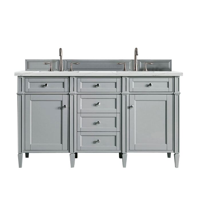 James Martin Furniture - Brittany 60" Urban Gray Double Vanity w/ 3 CM Ethereal Noctis Quartz Top - 650-V60D-UGR-3ENC - GreatFurnitureDeal