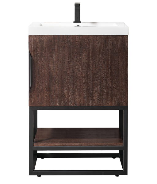 James Martin Furniture - Columbia 24" Single Vanity Cabinet, Coffee Oak, Matte Black w/ White Glossy Composite Countertop - 388V24CFOMBKWG - GreatFurnitureDeal