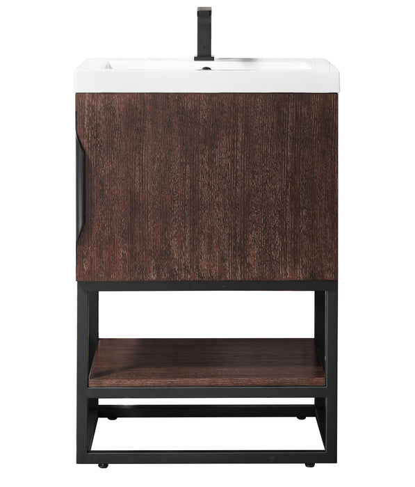 James Martin Furniture - Columbia 24" Single Vanity Cabinet, Coffee Oak, Matte Black w/ White Glossy Composite Countertop - 388V24CFOMBKWG