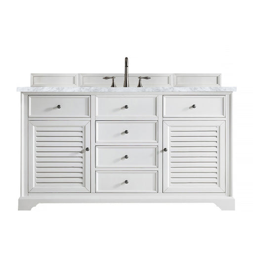 James Martin Furniture - Savannah 60" Bright White Single Vanity w- 3 CM Carrara Marble Top - 238-104-V60S-BW-3CAR - GreatFurnitureDeal