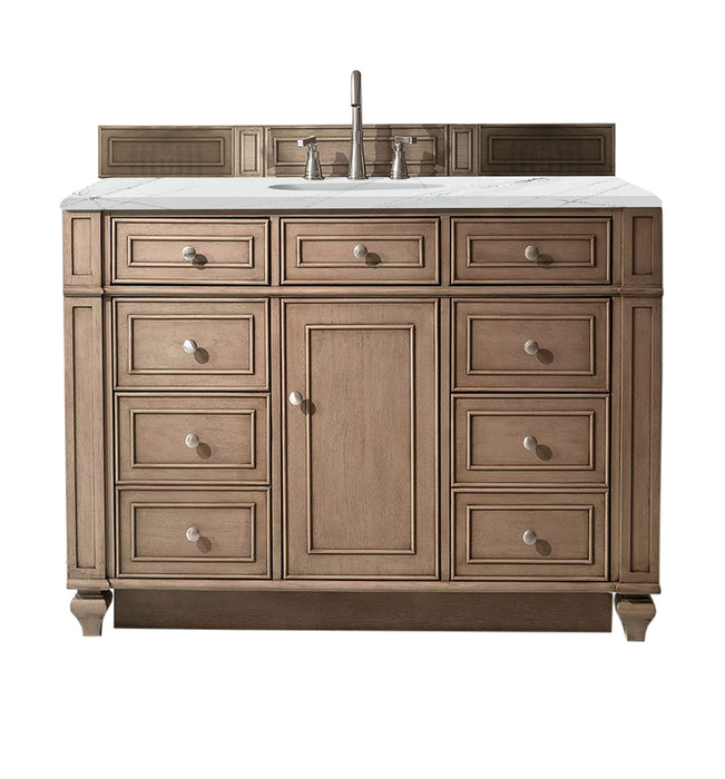 James Martin Furniture - Bristol 48" Single Vanity Whitewashed Walnut, w/ 3 CM Ethereal Noctis Quartz Top - 157-V48-WW-3ENC - GreatFurnitureDeal