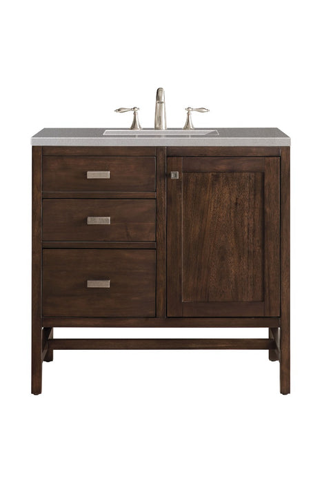 James Martin Furniture - Addison 36" Single Vanity Cabinet, Mid Century Acacia, w- 3 CM Grey Expo Quartz Top - E444-V36-MCA-3GEX - GreatFurnitureDeal