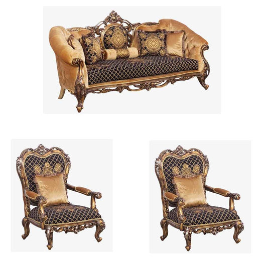 European Furniture - Rosella 3 Piece Luxury Living Room Set in Black and Parisian Bronze - 44697-S2C