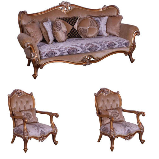 European Furniture - Augustus II 3 Piece Luxury Sofa Set in Light Gold & Antique Silver - 37059-S2C - GreatFurnitureDeal