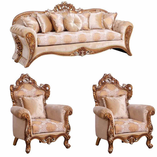 European Furniture - Emperador II 3 Piece Luxury Living Room Set in Antique Brown with Antique Silver Blended with Light Gold - 42038-S2C - GreatFurnitureDeal