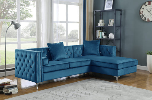 Mariano Furniture - Teal Blue 2 Piece Velvet Sectional with Tufted Buttons, Silver Legs, and Storage Compartment - BQ-S314 - GreatFurnitureDeal