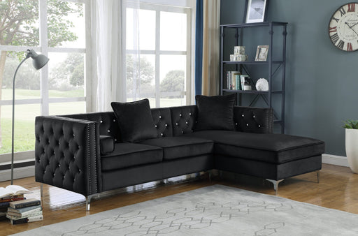 Mariano Furniture - Black 2 Piece Velvet Sectional with Tufted Buttons, Silver Legs, and Storage Compartment - BQ-S315 - GreatFurnitureDeal