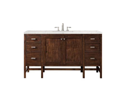 James Martin Furniture - Addison 60" Single Vanity Cabinet , Mid Century Acacia, w- 3 CM Eternal Jasmine Pearl Quartz Top - E444-V60S-MCA-3EJP - GreatFurnitureDeal
