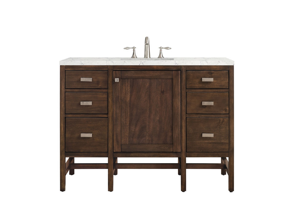 James Martin Furniture - Addison 48" Single Vanity Cabinet, Mid Century Acacia, w- 3 CM Eternal Jasmine Pearl Quartz Top - E444-V48-MCA-3EJP - GreatFurnitureDeal