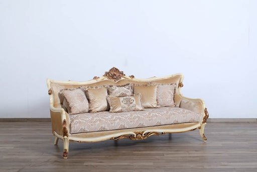 European Furniture - Veronica Luxury Sofa in Antique Beige and Antique Dark Gold leaf - 47075-S - GreatFurnitureDeal