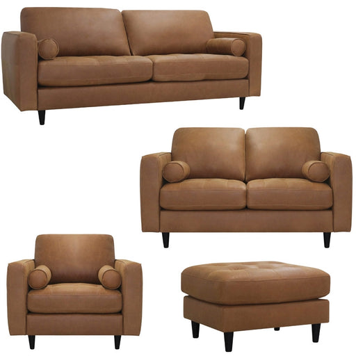 Mariano Italian Leather Furniture - Sabrina Sofa, Loveseat, Chair and Ottoman Set in Tan - SABRINA-SLCO - GreatFurnitureDeal