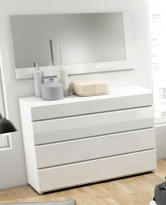 ESF Furniture - Sara Single Dresser with Mirror Set in Glossy White - SARADRESSER120-M
