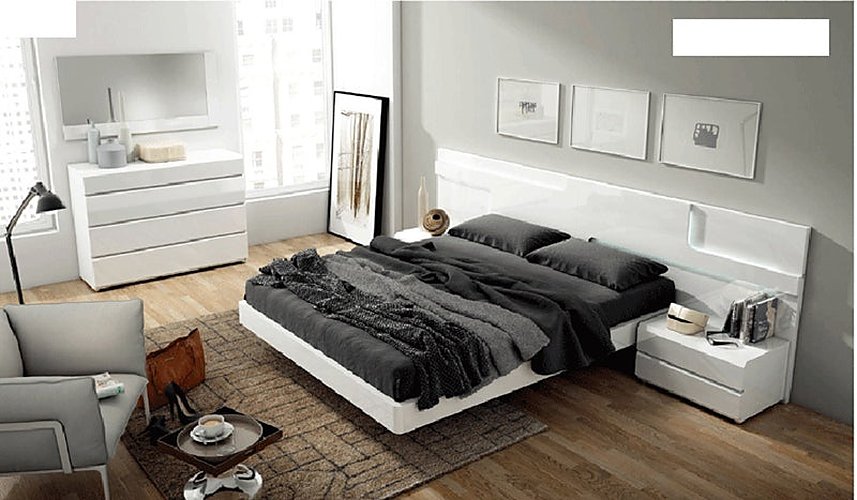 ESF Furniture - Sara 7 Piece King Bedroom Set in Glossy White - SARABEDKS-7SET - GreatFurnitureDeal