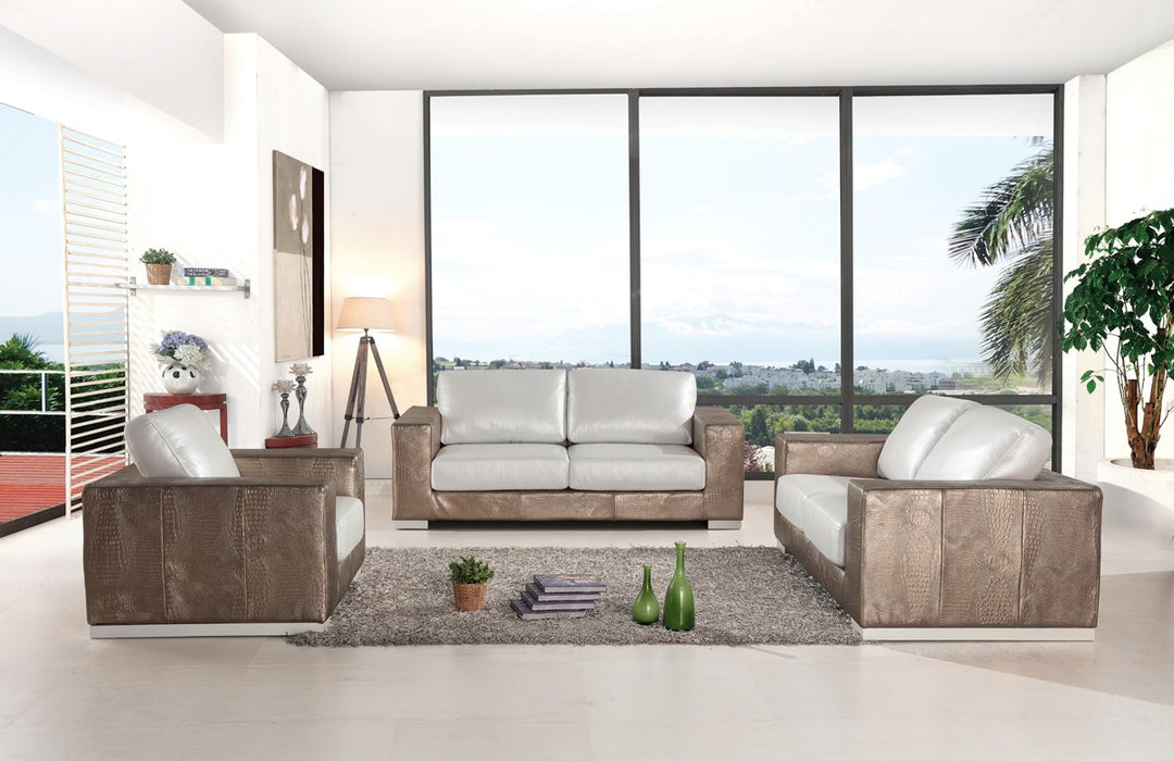 Vig Furniture - Divani Casa Cordova Modern Bronze & White Leather Sofa Set - VGBNSBL-9228
