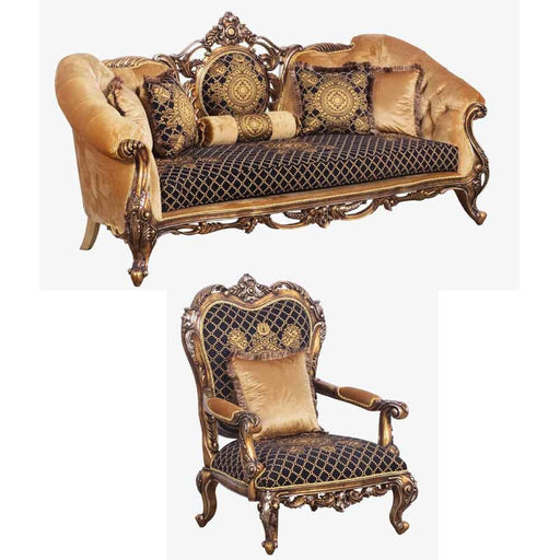 European Furniture - Rosella 2 Piece Luxury Sofa Set in Black and Parisian Bronze - 44697-SC