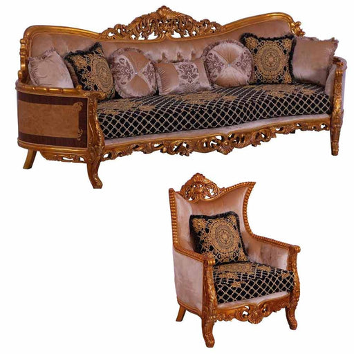 European Furniture - Modigliani II 2 Piece Luxury Sofa Set in Black and Gold - 31052-SC - GreatFurnitureDeal