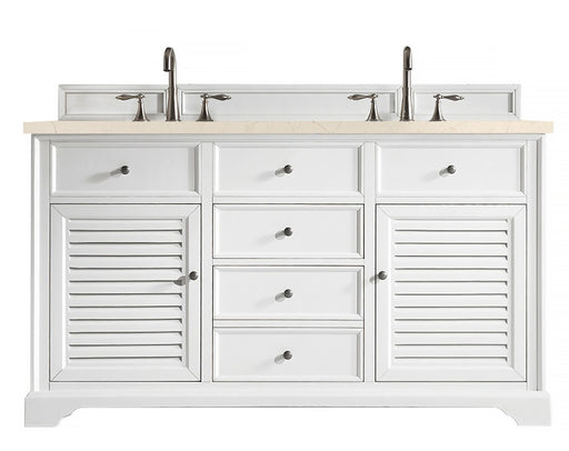 James Martin Furniture - Savannah 60" Double Vanity Cabinet, Bright White, w- 3 CM Eternal Marfil Quartz Top - 238-104-V60D-BW-3EMR - GreatFurnitureDeal