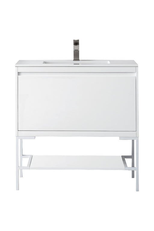 James Martin Furniture - Milan 35.4" Single Vanity Cabinet, Glossy White, Glossy White w-Glossy White Composite Top - 801V35.4GWGWGW - GreatFurnitureDeal