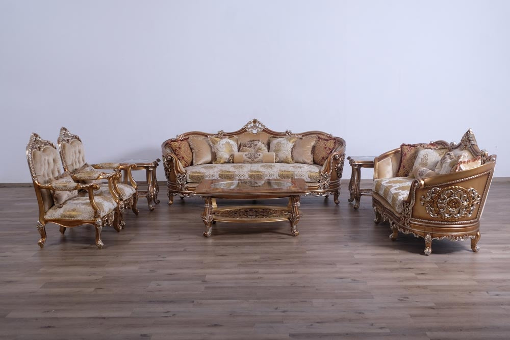 European Furniture - Saint Germain 2 Piece Luxury Sofa Set in Light Gold & Antique Silver - 35550-SC - GreatFurnitureDeal