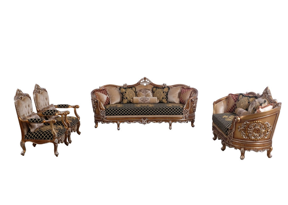 European Furniture - Saint Germain II 3 Piece Luxury Living Room Set in Light Gold & Antique Silver - 35552-S2C