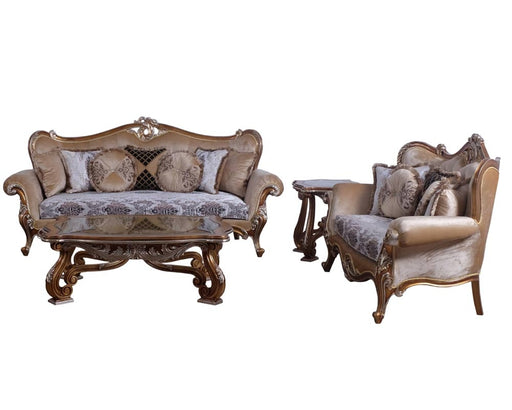 European Furniture - Augustus 2 Piece Luxury Sofa Set in Light Gold & Antique Silver - 37057-SL - GreatFurnitureDeal