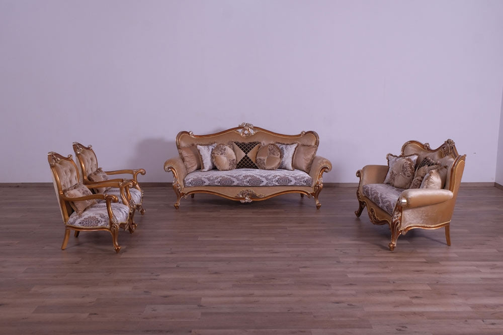 European Furniture - Augustus II 3 Piece Luxury Living Room Set in Light Gold & Antique Silver - 37059-SLC - GreatFurnitureDeal