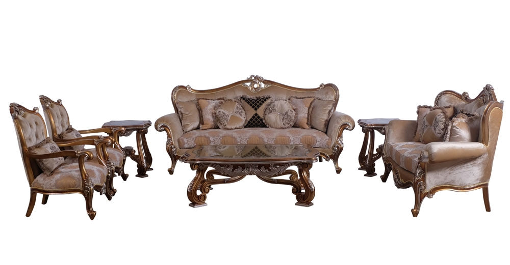 European Furniture - Augustus 4 Piece Luxury Living Room Set in Light Gold & Antique Silver - 37057-SL2C