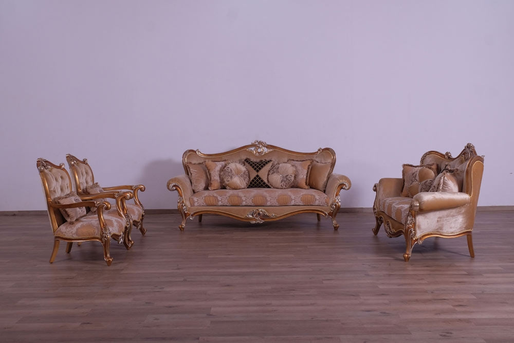 European Furniture - Augustus 4 Piece Luxury Living Room Set in Light Gold & Antique Silver - 37057-SL2C