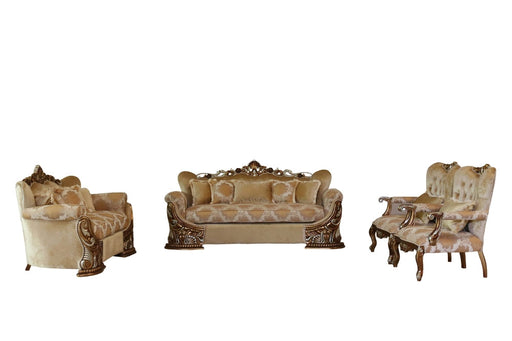 European Furniture - Emporior 3 Piece Luxury Living Room Set in Golden Brown with Antique Silver - 44753-SLC - GreatFurnitureDeal