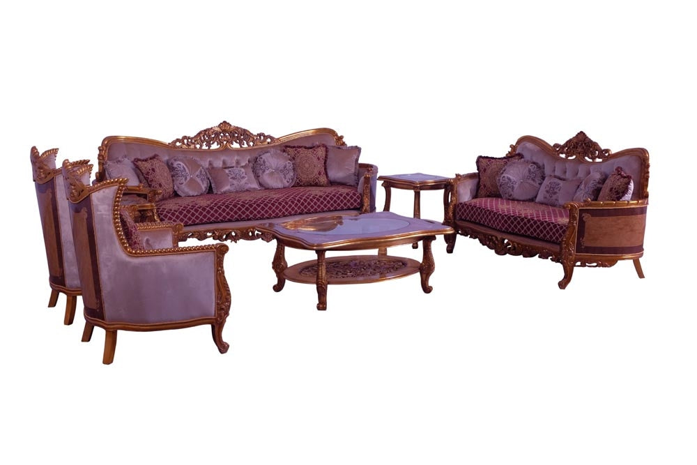 European Furniture - Modigliani 2 Piece Luxury Sofa Set in Red and Gold - 31058-SL - GreatFurnitureDeal