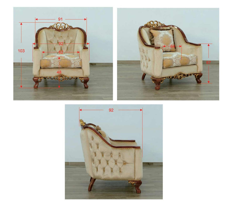 European Furniture - Angelica 4 Piece Living Room Set in Brown & Gold - 45352-4SET - GreatFurnitureDeal