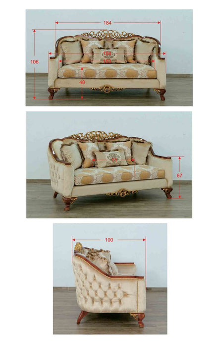 European Furniture - Angelica II 3 Piece Living Room Set in Dark Brown & Gold - 45354-3SET