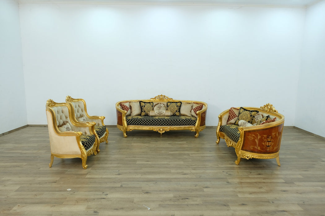 European Furniture - Luxor 3 Piece Living Room Set in Gold Leaf Black - 68585-3SET