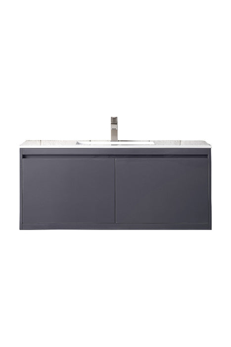 James Martin Furniture - Milan 47.3" Single Vanity Cabinet, Modern Grey Glossy w-Glossy White Composite Top - 801V47.3MGGGW - GreatFurnitureDeal
