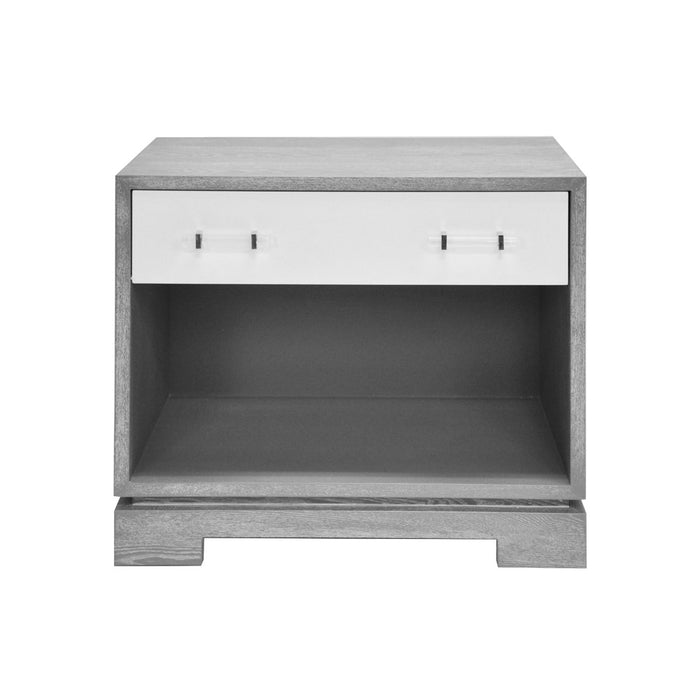 Worlds Away - Shane Side Table With Acrylic And Nickel Hardware In Matte White And Grey Cerused Oak - SHANE GCO