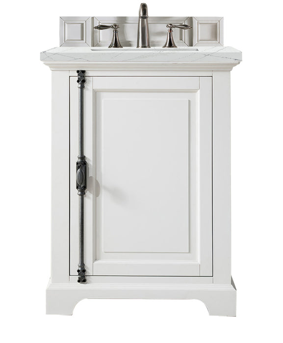 James Martin Furniture - Providence 26" Single Vanity Cabinet, Bright White, w/ 3 CM Ethereal Noctis Quartz Top - 238-105-V26-BW-3ENC
