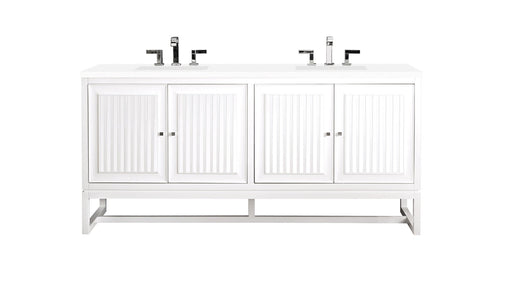 James Martin Furniture - Athens 72" Double Vanity Cabinet, Glossy White, w- 3 CM Classic White Quartz Top - E645-V72-GW-3CLW - GreatFurnitureDeal