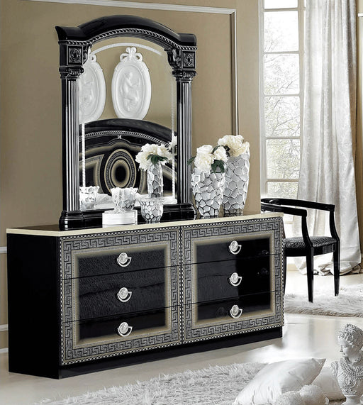 ESF Furniture - Aida Double Dresser with Mirror Set in Black-Silver - AIDADDRESSERBLACK-SI-M - GreatFurnitureDeal