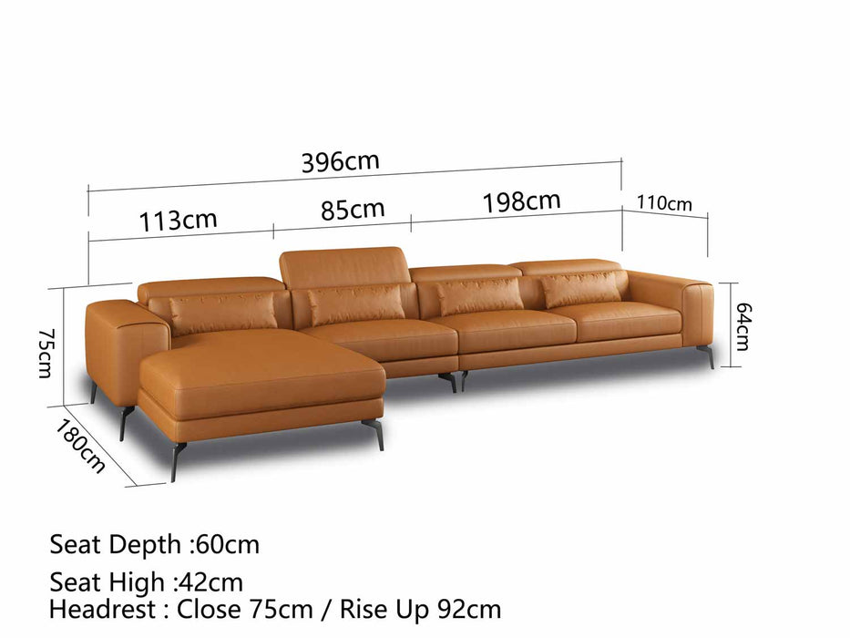 European Furniture - Cavour Right Hand Facing Sectional In Cognac - 12556R-3RHF - GreatFurnitureDeal