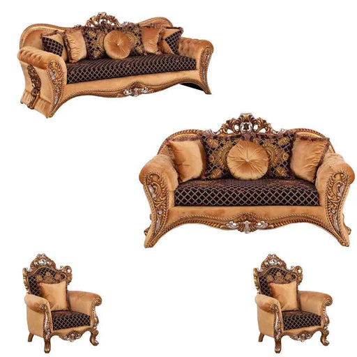 European Furniture - Emperador 4 Piece Luxury Living Room Set in Antique Brown with Antique Silver Blended with Light Gold - 42035-SL2C