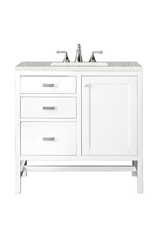 James Martin Furniture - Addison 36" Single Vanity Cabinet, Glossy White, w- 3 CM Eternal Serena Top - E444-V36-GW-3ESR - GreatFurnitureDeal