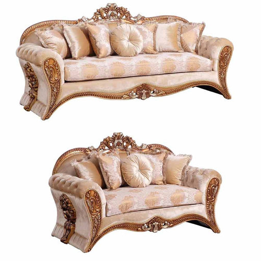 European Furniture - Emperador II 2 Piece Luxury Sofa Set in Antique Brown with Antique Silver Blended with Light Gold - 42038-SL