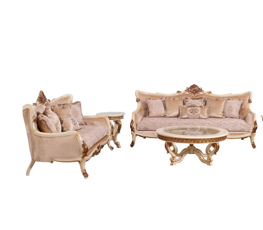European Furniture - Veronica 2 Piece Luxury Sofa Set in Antique Beige and Antique Dark Gold leaf - 47075-SL