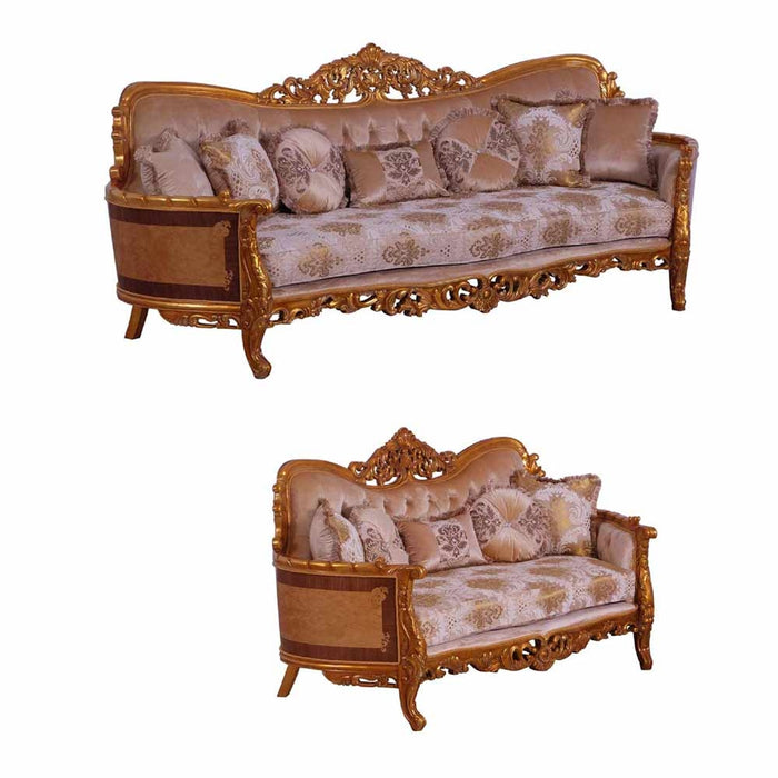 European Furniture - Modigliani III 2 Piece Luxury Sofa Set in Ikat and Gold - 31056-SL